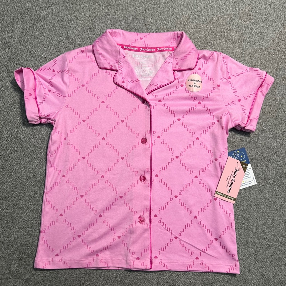 Juicy Couture Girls Pink Logo Pajama TOP Size 6/6X NWT Button Down Sleepwear